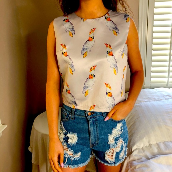 Posh Garden Tops - 3 LEFT M-XL Chic Art Cockatoo Bird Lined Tank Top